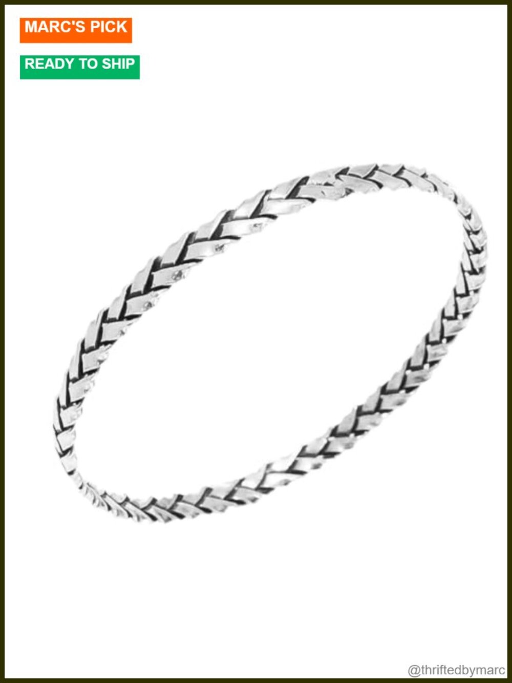 925 Sterling Silver Braided Cuff Bangle Bracelet 65mm Handmade